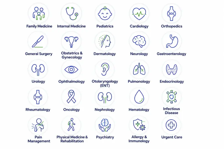 Medical specialties covered by DOS